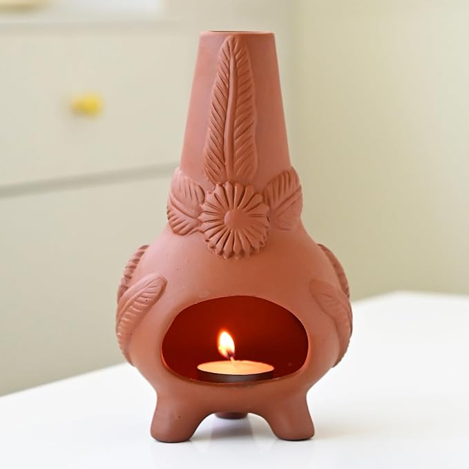 Palo Santo Holder, Ceramic Incense Burner for Wood Sticks, Sage, Cones,Mini Chimenea Palo Santo Burner with Ash Brush for Meditation Yoga Spa Room Decor