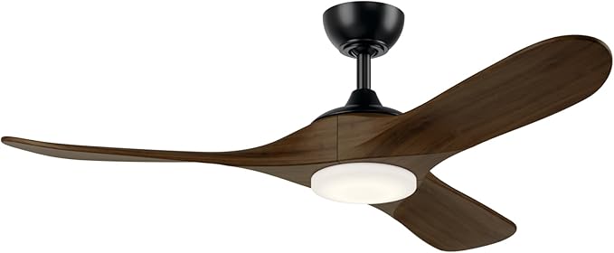 KICHLER Mylo 52 in Modern Ceiling Fan with Light, Satin Black with Aged Walnut Wood Blades, 6-Speed Remote Control, Damp Rated for Bedroom or Living Room, 310552SBK