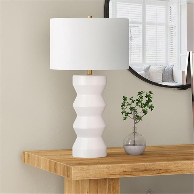 Carlin 28" Tall Ceramic Table Lamp with Fabric Shade in Matte White/White