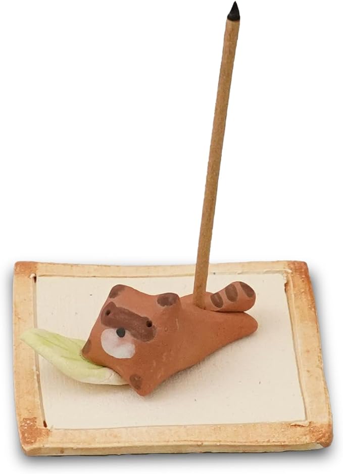Charming Animal Series Ceramic Incense Holder, Japanese Pottery, Perfect for Relaxation and Concentration, Made in Japan (Raccoon Dog)