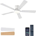 Ayaoty 54 inch Ceiling Fans with Lights and Remote, Low Profile Ceiling Fan with Light, Flush Mount, Reversible, 3CCT, Dimmable, Noiseless, White Ceiling Fan for Bedroom, Indoor/Outdoor Use