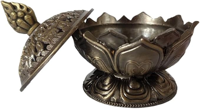 Lotus Flower Cone Incense Burner, Classic Metal Mini Vintage Charcoal Incenses Burner Holder for Stick (Bronze)