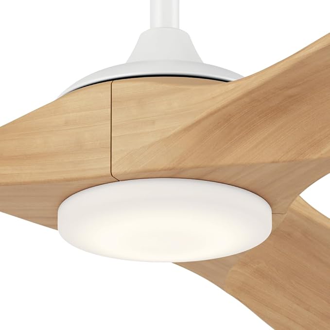 KICHLER Mylo 52 in Modern Ceiling Fan with Light and Remote, 6-Speed Indoor Fan with Satin Etched Cased Opal Glass in Matte White with White Maple Wood Blades, 310552MWH