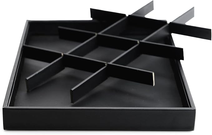 Oirlv Black Leather Necklace Tray 12-Grid | Black Leather Exterior, Soft Velvet Interior, 13.78"X9.45"X1.18" with 12 Removable Grid Inserts, Organized Necklace Storage