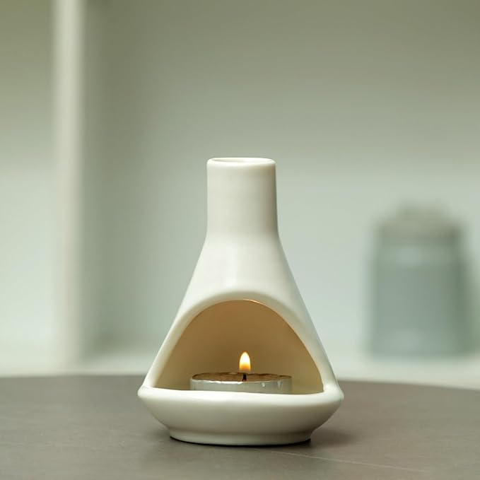 MOUGIGI Ceramic Chiminea Palo Santo Holder and Burner - Modern Medieval Incense Candle and Matchstick Mini Chiminea for Wood Sticks and Bulk Incense with Ash Catcher - Zen-Inspired Home Decor Gift