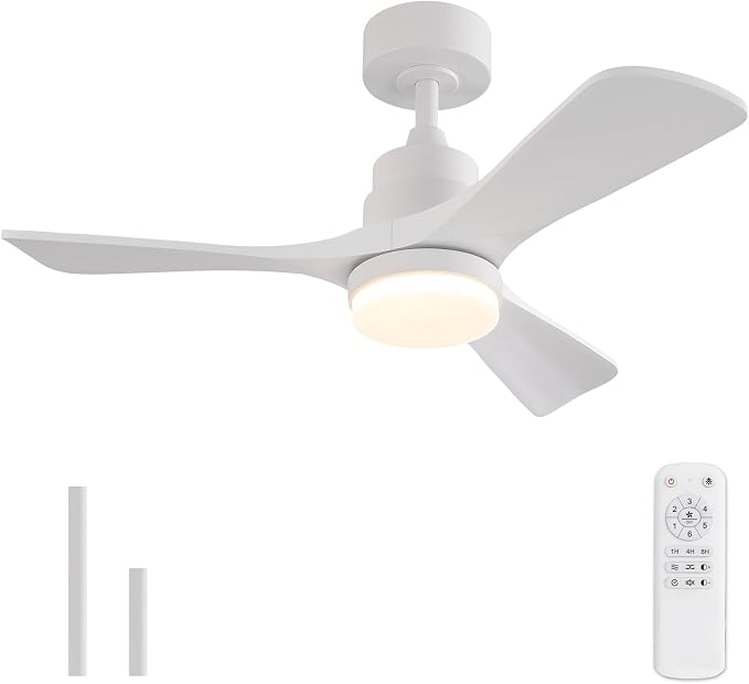 36 Inch Ceiling Fan with Light | 3 Blades, Solid Wood, Modern Indoor Outdoor, Dimmable LED, Remote Control