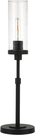 Frieda 26.68" Tall Table Lamp with Glass Shade in Blackened Bronze/Seeded