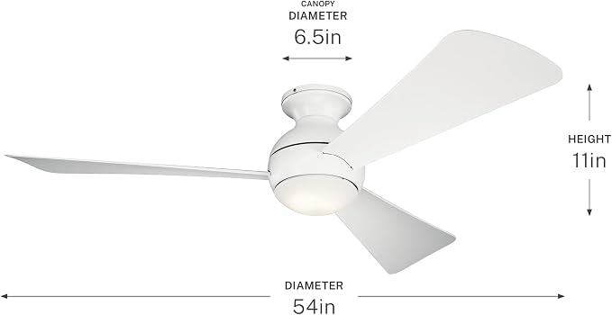 Kichler 330152MWH 54 Inch Sola Ceiling Fan LED, 3 Speed Wall Control Full Function, Matte White Finish with Matte White Blades