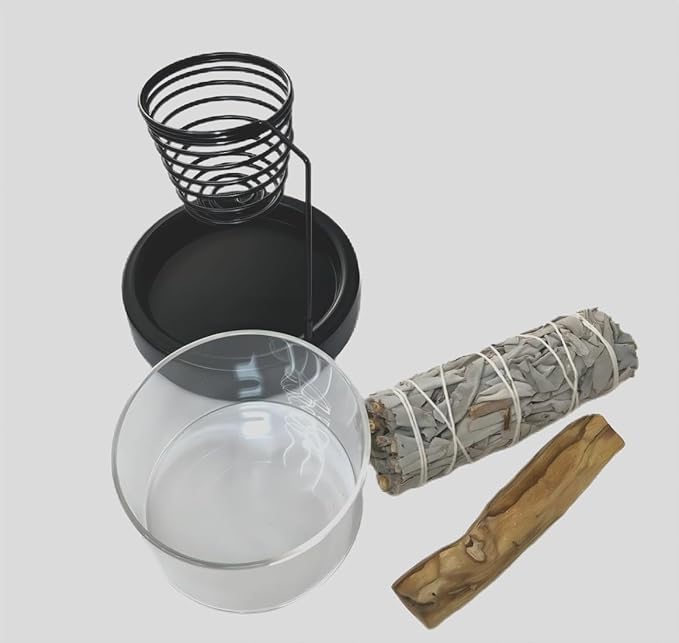 SWC20240616，Sage Smudge&Palo Santo Kit，General Holder Incense Holder for Burning Sage and Palo Santo，Healing Incense for Cleansing, Clear