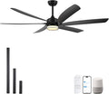 64 inch Smart Ceiling Fan with Light, Alexa/APP/Wifi/Remote Control, Large 6 Black Blades, High Airflow Quiet Reversible DC Motor, Indoor Outdoor Fans for Covered Patios, Gazebo, Deck, 3 Downrods