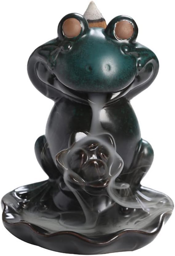 Creative Frog Shape Series Backflow Incense Burner Smoke Waterfall Lotus Ceramic Aromatherapy Incense Holder Handicraft Home Decoration Ornaments (No Listen)