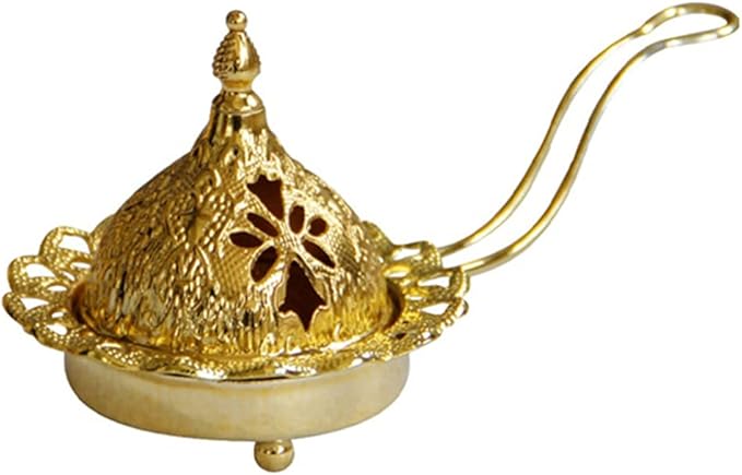 Veemoon Arabian Incense Burner, Frankincense Cone Charcoal Burner Vintage Bakhoor Arabian Diffuser Metal Oud - Stove Cover and Bowl - Gold Aroma Incense for Home Decoration
