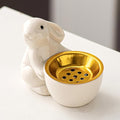 Ceramic Rabbit Incense Burner Rabbit Figurines Statue Ornament Easter Incense Sticks Holder Waterfall Arab Incense Holder for Home Decor (White)