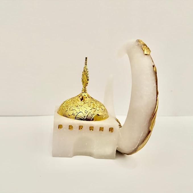 Premium Bakhoor Burner Gold/White – Elegant Decorative Incense Holder for Home & Ramadan Use (Hilal Gold)