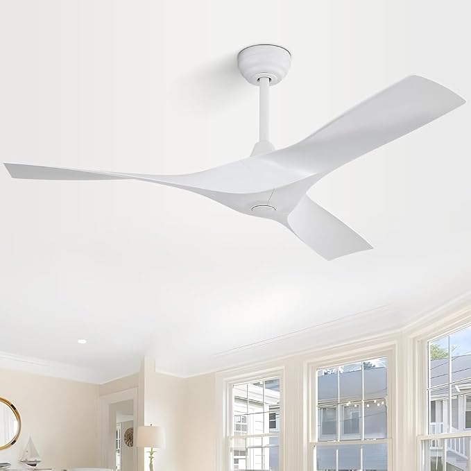 CACI Mall 52 Inch Propeller Ceiling Fan No Light, Remote Control, 6 Speeds Noiseless DC Motor, 3 ABS Blades, Indoor Outdoor Ceiling Fans for Living Room, Bedroom, Patio