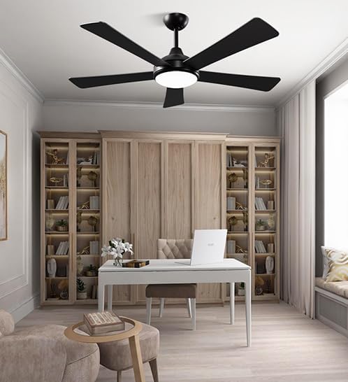 52 Inch Ceiling Fans with Lights and Remote - Black Ceiling Fan with Light, Quiet Reversible DC Motor, Dimmable Tri-Color LED, 5 Blades, Modern Indoor/Outdoor Ceiling Fans for Patios Bedroom