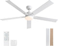 Rayqueen 60 Inch White Ceiling Fans with Lights and Remote,Includes Downrod | 6 Speed Reversible DC motor,3-color temperature dimmable LED.For indoor/covered outdoor.Modern style for bedroom room