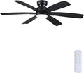 Kviflon 52 Inch Modern Ceiling Fans with Lights Remote Control, Low Profile Flush Mount Ceiling Fan, 6 Reversible Plastic Blades, 6 Speeds 3 CCT Dimmable LED Lights for Bedroom Living Room, Black