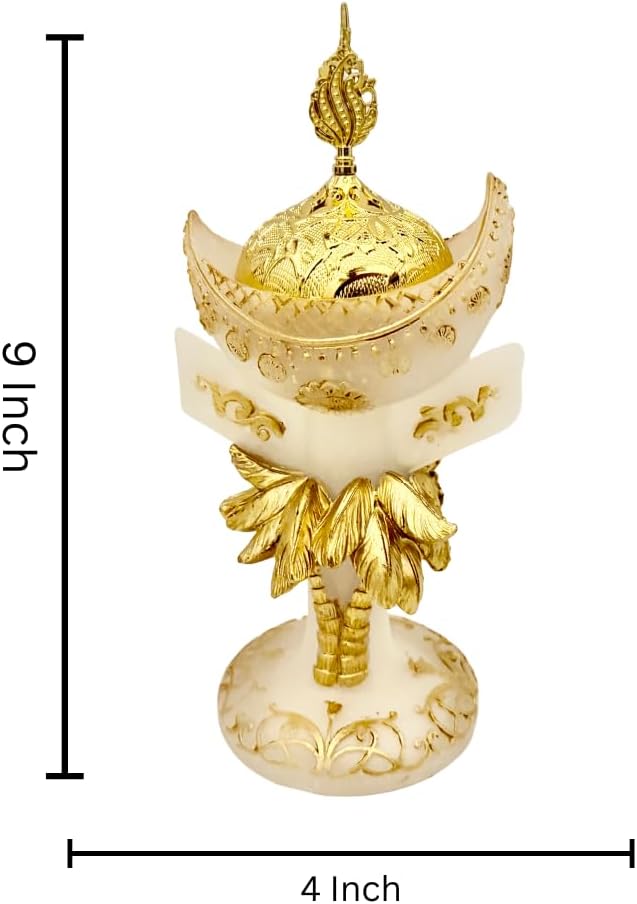 Premium Bakhoor Burner Gold/White – Elegant Decorative Incense Holder for Home & Ramadan Use (Flower Gold)