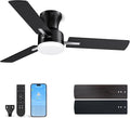 LANMEL 42 Inch Flush Mount Ceiling Fan with Light, App&Remote Control, Low Profile Modern Ceiling Fan, 6 Speed, Reversible, 3000k-6500k Dimmable LED, Quiet DC Motor for Indoor Outdoor,Black Silver