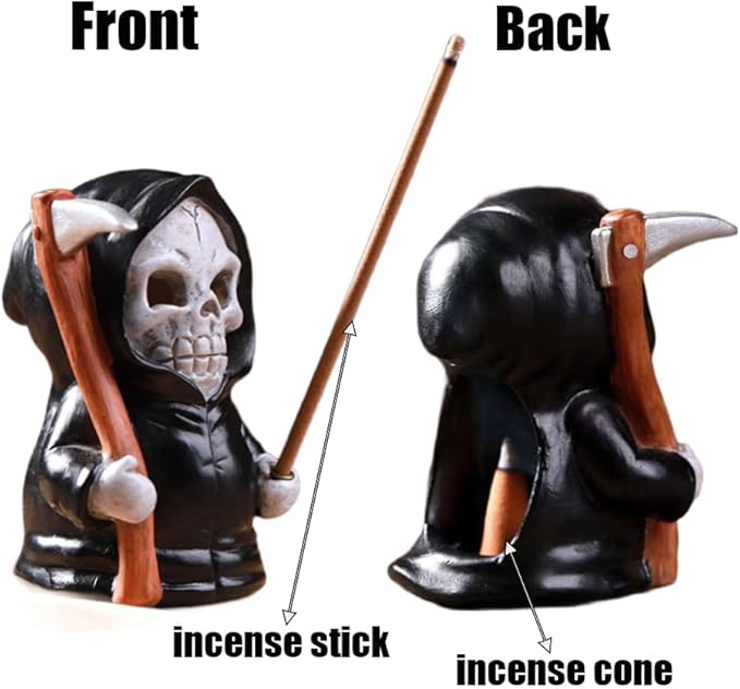 Grim Reaper Incense Holder for Sticks, Halloween Incense Cone Burner Ornaments, Cute Incense Holder, Resin Incense Stick Burner, Ideal for use in Meditation, Incense Smokers and Decoration