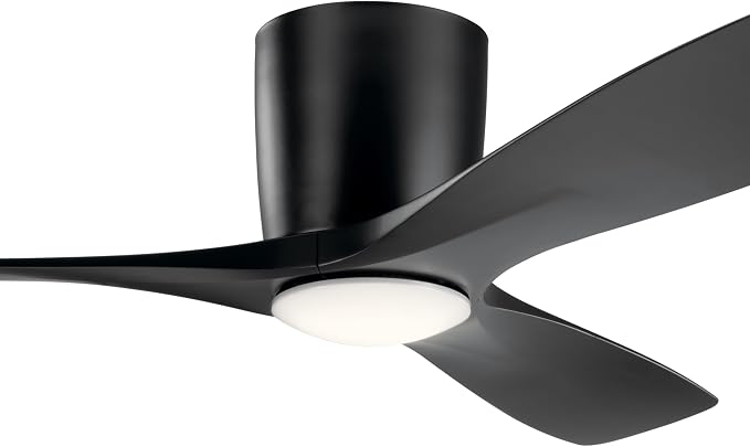 Kichler Volos 48” Indoor Ceiling Fan with LED Light and Wall Control in Satin Black, Contemporary Ceiling Fan with Light, 300032SBK