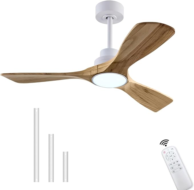 QUTWOB 42" Wood Ceiling Fan with Light, Reversible DC Motor, Remote Control | solid wood blades, quiet 6-speed reversible dc inverter motor, remote control, 3-color led, for indoor outdoor patio bedroom
