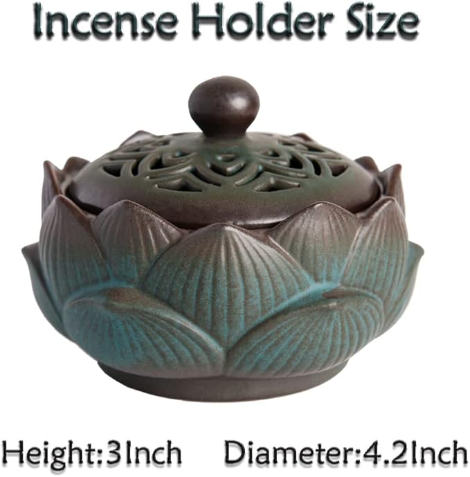 Incense Burner or Incense Cone Holder,Lotus Cone Incense Burner,Incense Cone Holder for Incense Cone and Coil Incense, Coil Incense Burner Set for Office Yoga and Home,Green