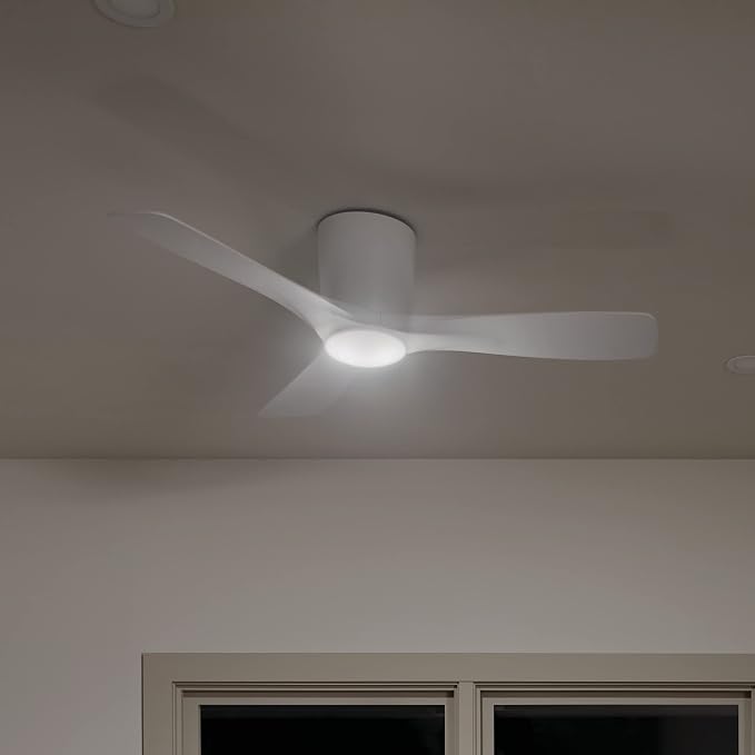 Kichler Volos 48” Indoor Ceiling Fan with LED Light and Wall Control in Matte White, Contemporary Ceiling Fan with Light, 300032MWH