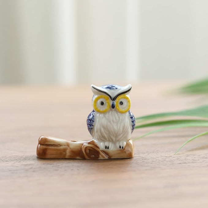 Set of 3, Japanese Handmade Mini Cute Owl Ceramic Incense Stick Holder, Adorable Animal Theme Inscent Tray for Home Decor Yoga Spa Meditation, 2 inches
