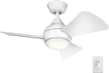 Kichler 330150MWH 34 Inch Sola Ceiling Fan LED, 3 Speed Wall Control Full Function, Matte White Finish with Matte White Blades