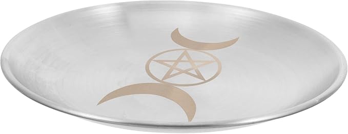 PRETYZOOM Altar Ritual Plate Dish Vintage Metal Offering Bowl Pentagram Moon Candle Holder Prayer Bowl Offering Plate Incense Burner Tray for Witchcraft Wiccan Tarot Supplies