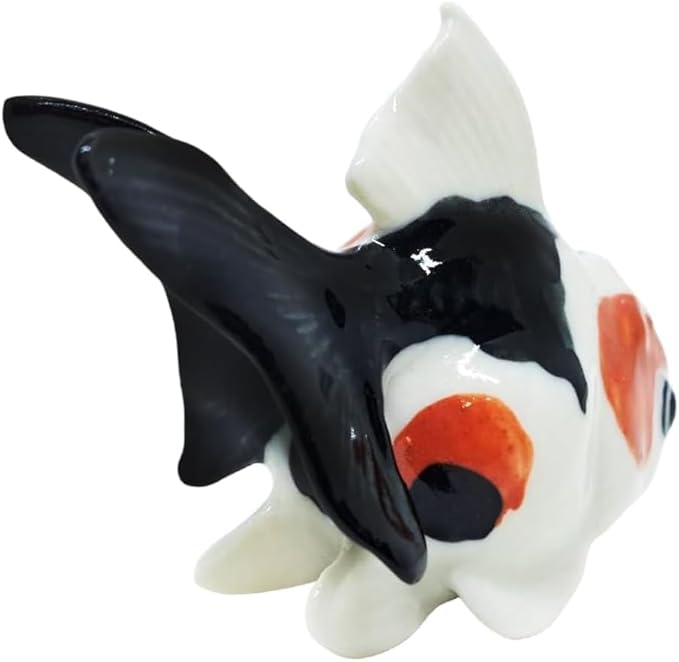 2¼" Black White Orange Goldfish Fish Elegant Ceramic Incense Stick Holder Artistic Collectible Figurine for Adult Collectors Sophisticated Accent Gift Handcrafted Porcelain Home Decor