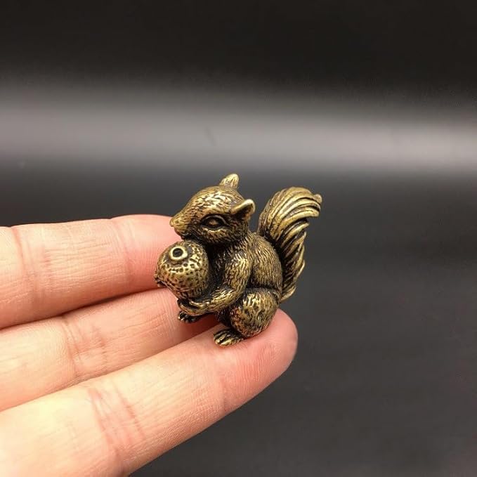 2PCS Antique Bronze Small Squirrel Rabbit Ornament Solid Copper Statue Figurines Brass Squirrels Nuts Tea Pet Incense Holder Desk Decoration