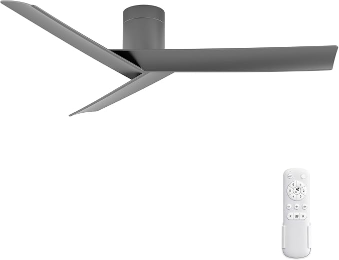 55 inch Flush Mount Ceiling Fan No Light, Modern Low-Profile Hugger Ceiling Fan Without Light, ETL Listed 3 Matte Deep Gray Blade, High CFM Quiet Reversible DC Motor, for Indoor Bedroom, Living Room