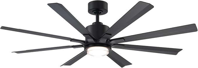 Modern Forms Size Matters Indoor or Outdoor 8-Blade 56in Smart Ceiling Fan in Matte Black with Adjustable CCT 2700-3000-4000-5000K LED Light Kit and Remote Control