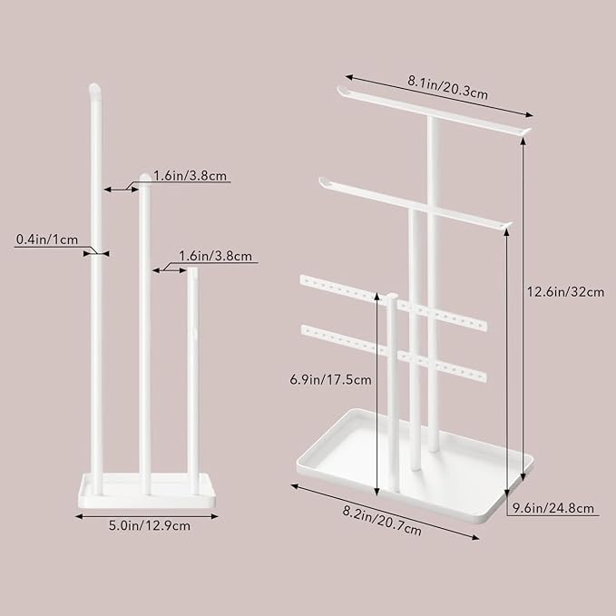 pickpiff Jewelry Stand Organizer, 14.5" Tall Sturdy Metal, 3-TierJewelry Holder for Necklace, Earring, Bracelet, Ring, Hanger for Display and Storage, Aesthetic Room Decor, White