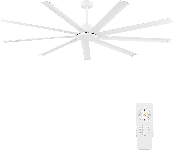 WINGBO Industrial Ceiling Fan No Light 84", 9 Aluminum Blades, 6 Speed Remote Control, Reversible DC Motor, for Home and Commercial Use, Living Room/Shop/Warehouse White