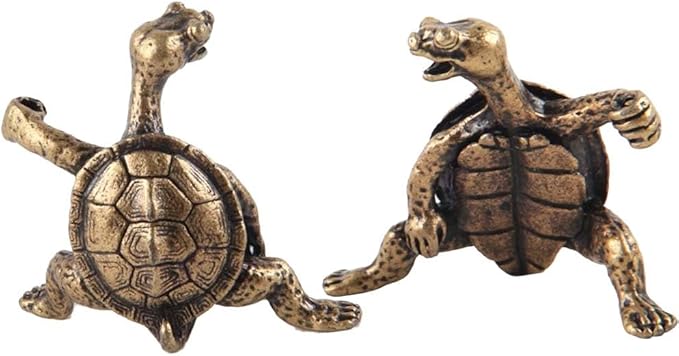 2pcs Antique Copper Kung Fu Turtle Stick Incense Holder, Small Turtle Incense for Aromatherapy, Yoga, Meditation, Mini Cute Animal Statue Home Incense Holder