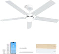 LANMEL Ceiling Fan with Light, Modern Flush Mount Low Profile with Remote Control, Reversible, 3CCT Dimmable, Quiet,LED for Bedroom, Living Room, Indoor/Outdoor Patio Use 52 Inch Silver & White