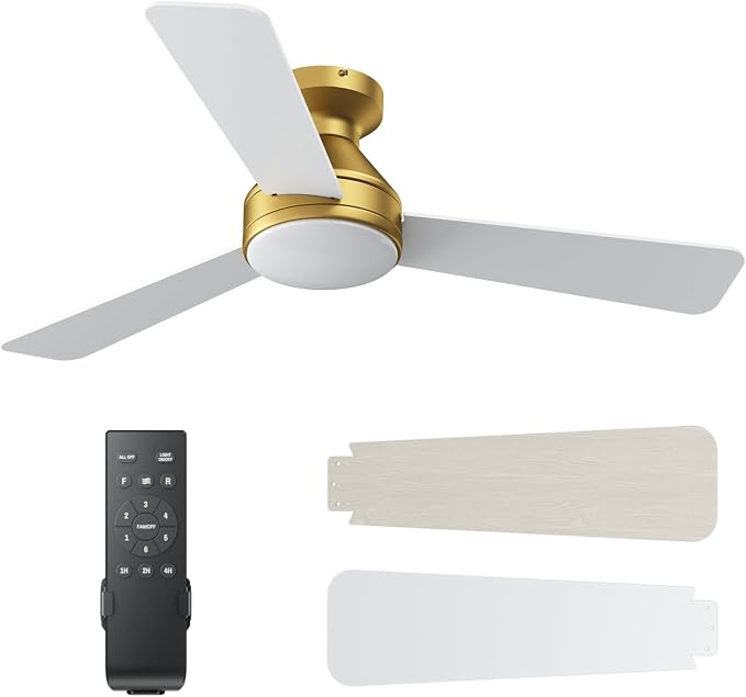 Ceiling Fans with Lights, 42 Inch Ceiling Fan with Light And Remote, 3CCT Flush Moun Low Profile Ceiling Fans, 6 Speed Noiseless LED Ceiling Fan, Advanced Gold Ceilings Fan for Bedroom Living Room
