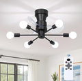 23 Inch Flush Mount Ceiling Fan with Light, Black Low Profile Fandelier | 6-Light Modern Sputnik Chandelier Fan, Remote Control, 6 Speeds, Reversible Quiet DC Motor, Easy to Install, for Bedroom