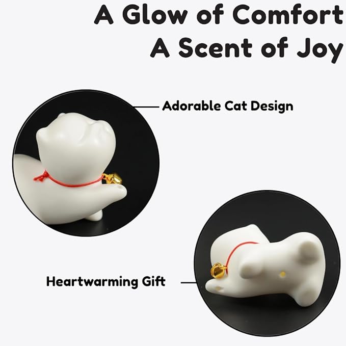 Handmade Ceramic Cat Incense Holder with Ash Catcher Bamboo and Sticks and Incense Stand, Cute Kitty Incense Burner Stick Holder Set for Meditation Yoga Massage Home Décor Gifts