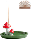 Cute Mushroom Incense Holder with 30 Incense Sticks, Handmade Resin Burner, Nature Theme Incense Tray, Adorable Home Decoration Accessories(Green)