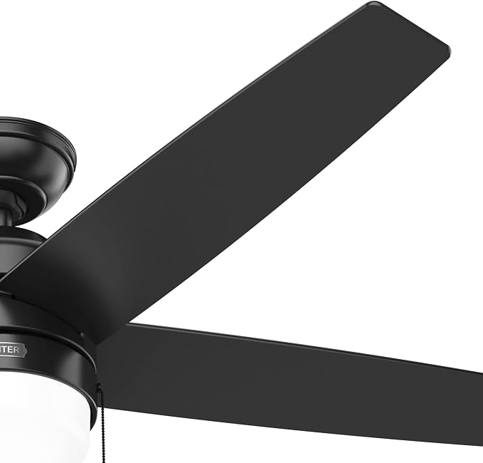 Hunter Bardot, Indoor, Ceiling Fan, Modern, 5 Blades, 52 inch, Matte Black | with LED Light and Pull Chain, Standard Mount, For Bedroom, Living Room, Kitchen, 52491