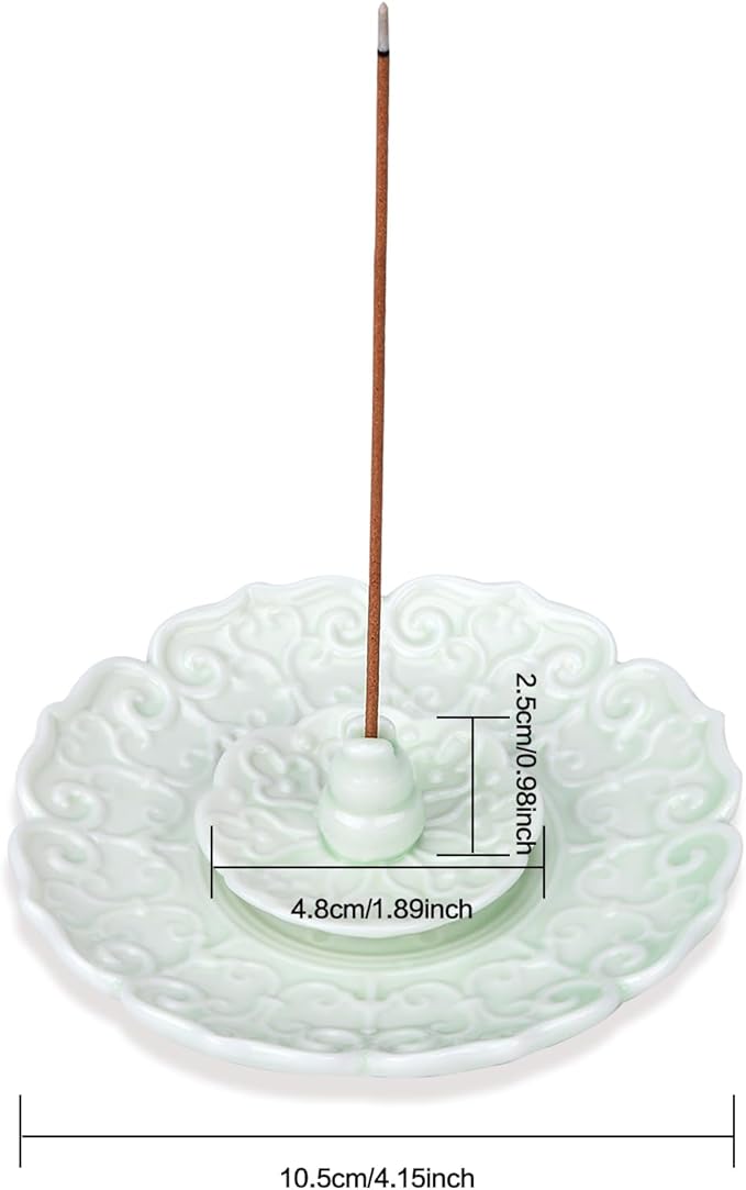 Incense Holder Ceramic Incense Burner Lotus Incense Holder for Sticks Incense Stick Holder Detachable Ash Catcher for Home Decor (Mint Cream)