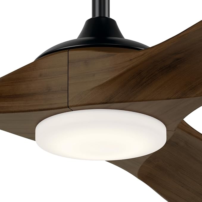 KICHLER Mylo 52 in Modern Ceiling Fan with Light, Satin Black with Aged Walnut Wood Blades, 6-Speed Remote Control, Damp Rated for Bedroom or Living Room, 310552SBK