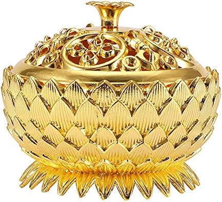 Pssopp Metal Incense, Vintage Lotus Zinc Alloy Incense Holder Sandalwood for Home Decoration Meditation(Gold)