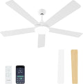 60 Inch Ceiling Fans with Lights and Remote/App Control: White Ceiling Fan with Light, Quiet Reversible DC Motor, Dimmable Tri-Color LED, Modern Ceiling Fan for Bedroom/Patio, Indoor/Outdoor