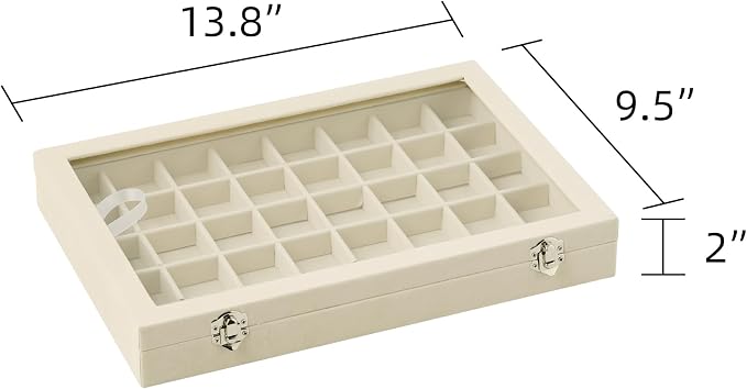 Frebeauty 40 Grid Earring Organizer,Velvet Jewelry Tray with Clear Lid | Drawer Jewelry Organizer for Rings Studs Beads,Adjustable Dividers,Dustproof,Earring Storage,Trinket Box,13.8×9.5Inches